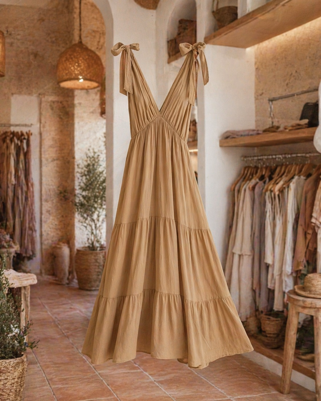 VESTIDO LARGO TIRANTES NUDOS